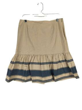 Ralph Lauren Blue Label Skirt Women's 14 Beige Navy Stripe Ruffle Hem Preppy